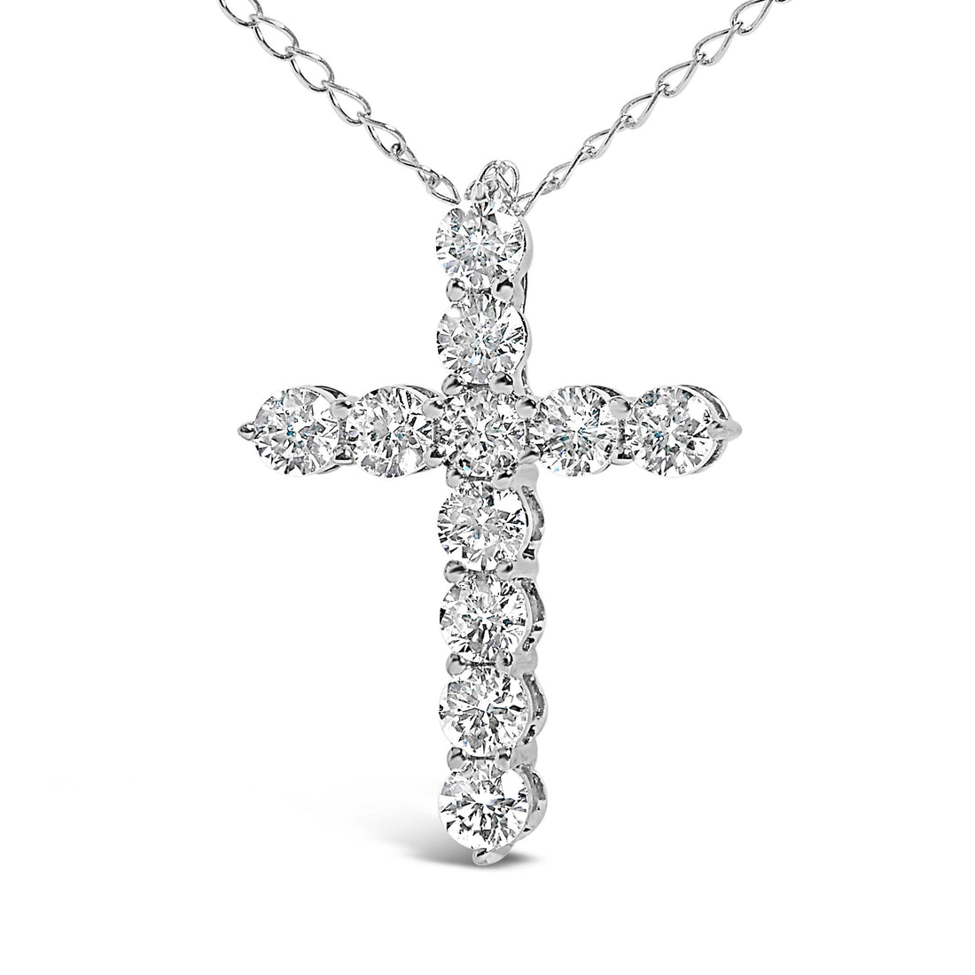 14K White Gold 1/2 Cttw Lab Grown Diamond 11 Stone Cross Pendant Necklace by Bids.com