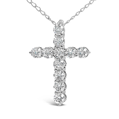 14K White Gold 1/2 Cttw Lab Grown Diamond 11 Stone Cross Pendant Necklace by Bids.com