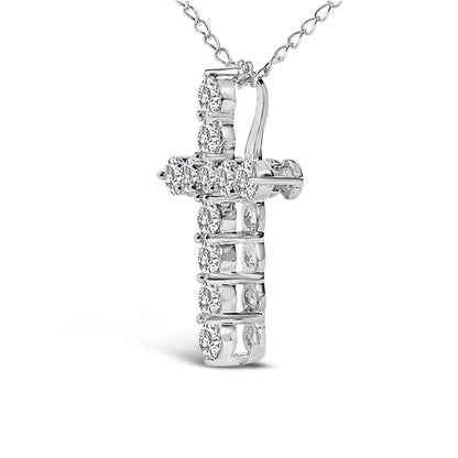 14K White Gold 1/2 Cttw Lab Grown Diamond 11 Stone Cross Pendant Necklace by Bids.com