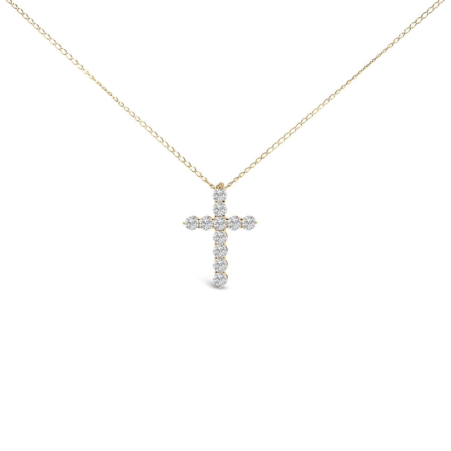 14K White Gold 1/2 Cttw Lab Grown Diamond 11 Stone Cross Pendant Necklace by Bids.com