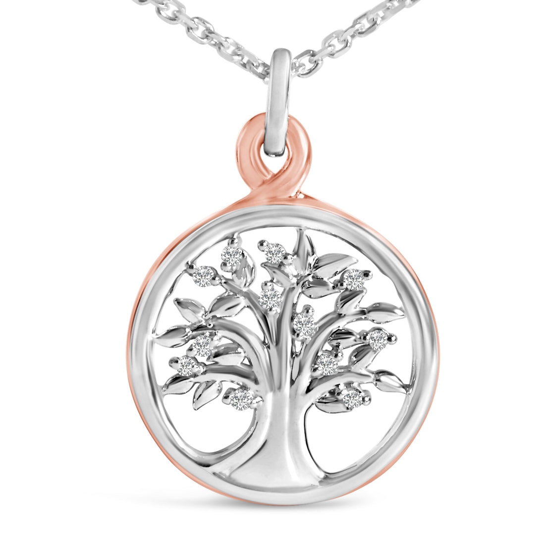 14K Rose Gold Plated Sterling Silver Diamond Accent Tree of Life Pendant Necklace by Bids.com