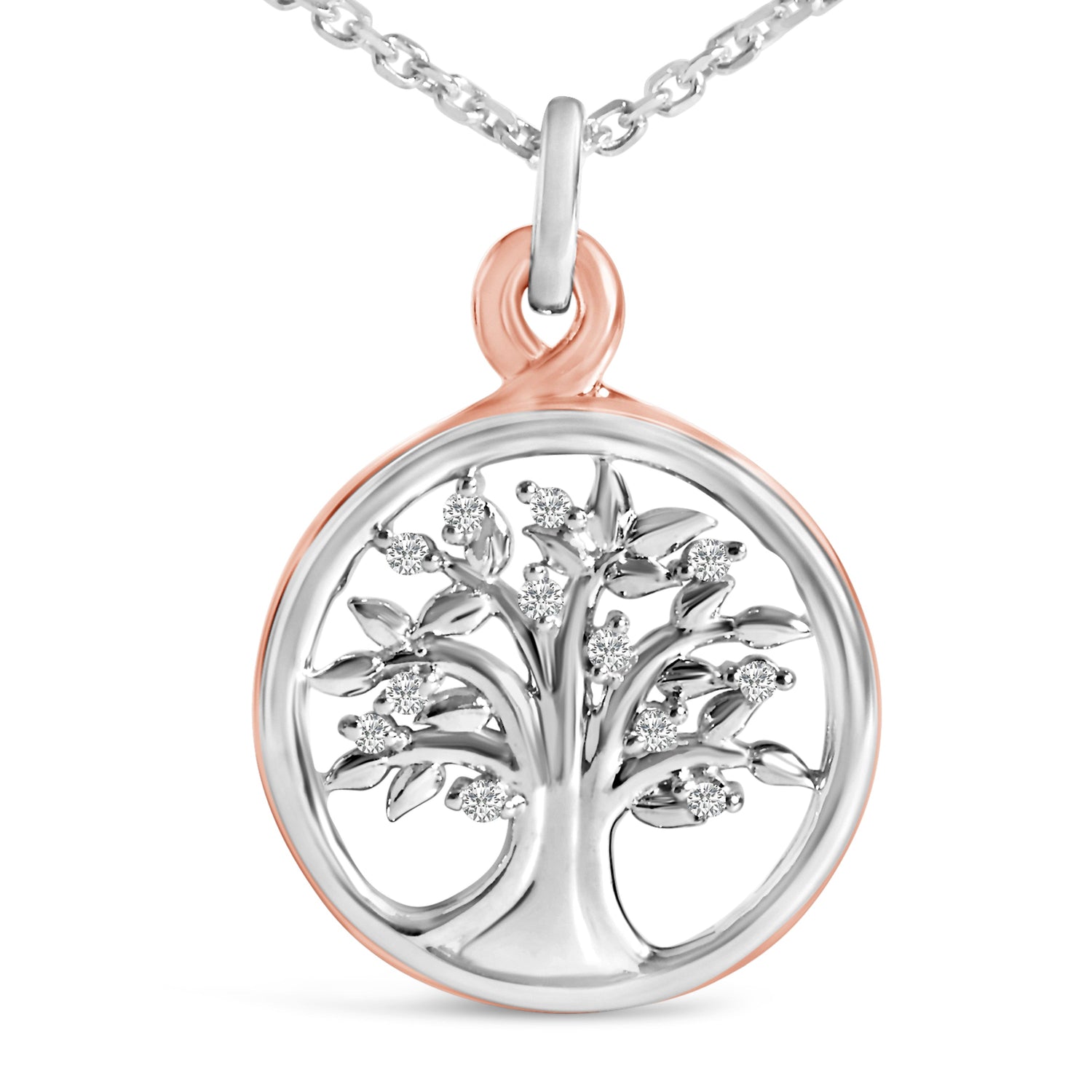 14K Rose Gold Plated Sterling Silver Diamond Accent Tree of Life Pendant Necklace by Bids.com