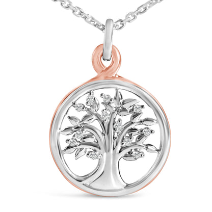 14K Rose Gold Plated Sterling Silver Diamond Accent Tree of Life Pendant Necklace by Bids.com