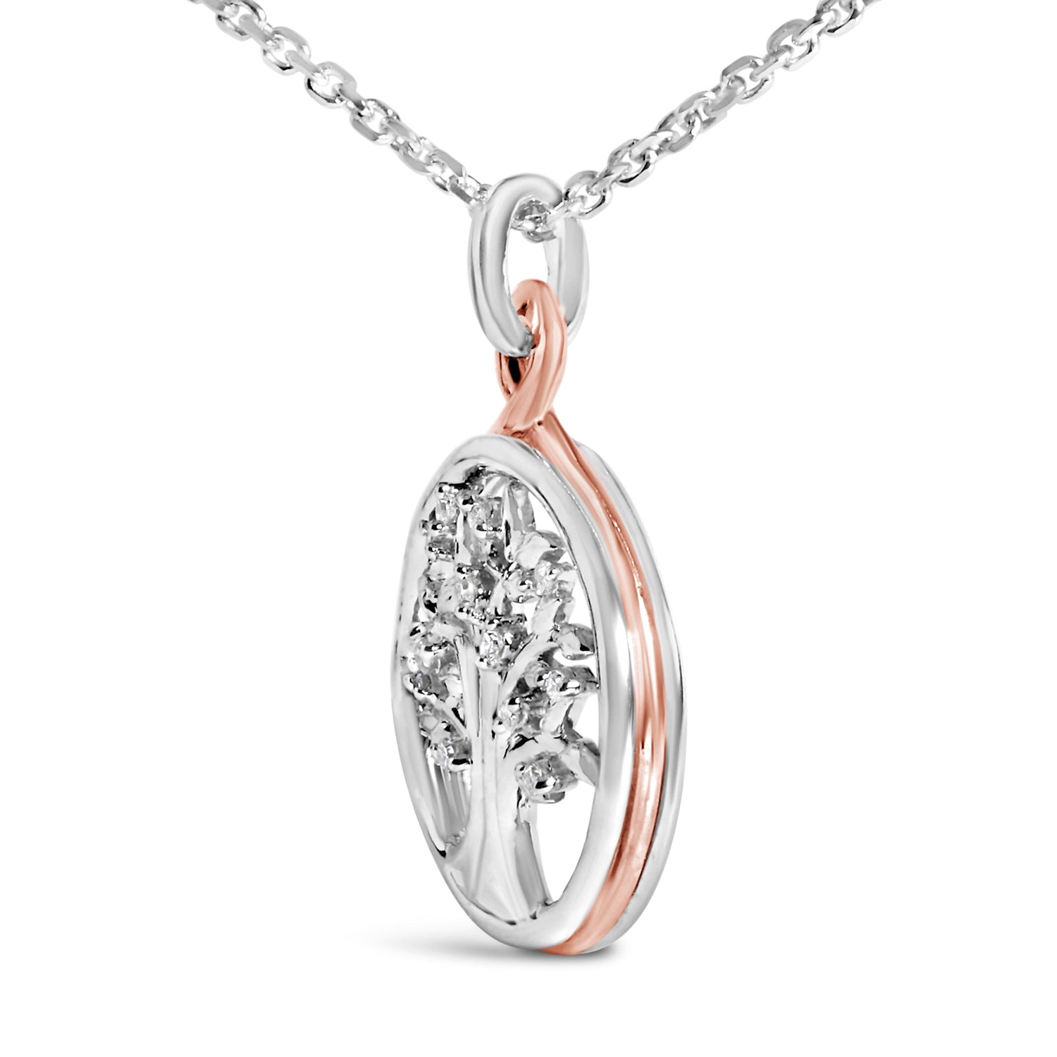 14K Rose Gold Plated Sterling Silver Diamond Accent Tree of Life Pendant Necklace by Bids.com