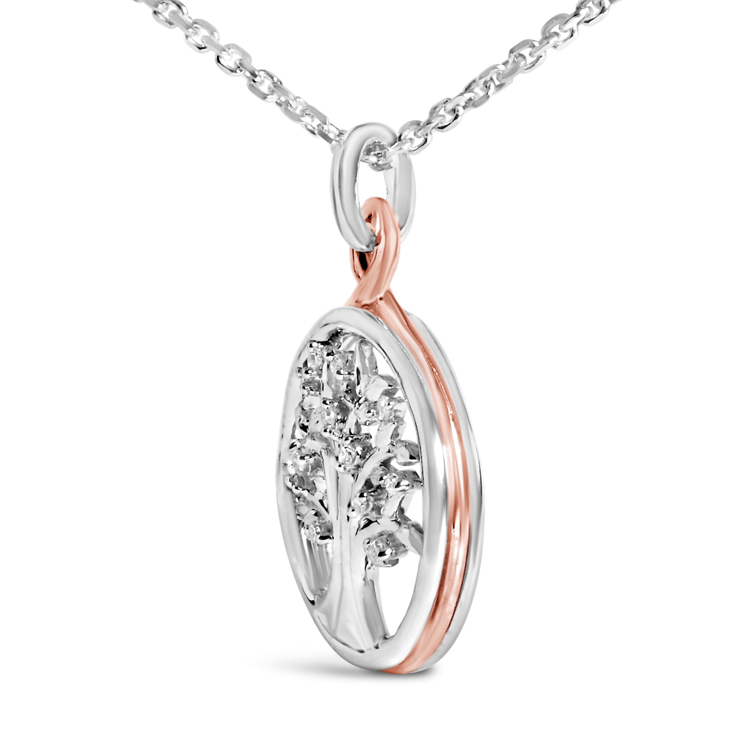 14K Rose Gold Plated Sterling Silver Diamond Accent Tree of Life Pendant Necklace by Bids.com