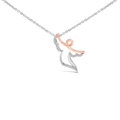 14K Rose Gold Plated Sterling Silver 1/10 Cttw Diamond Angel Pendant Necklace by Bids.com