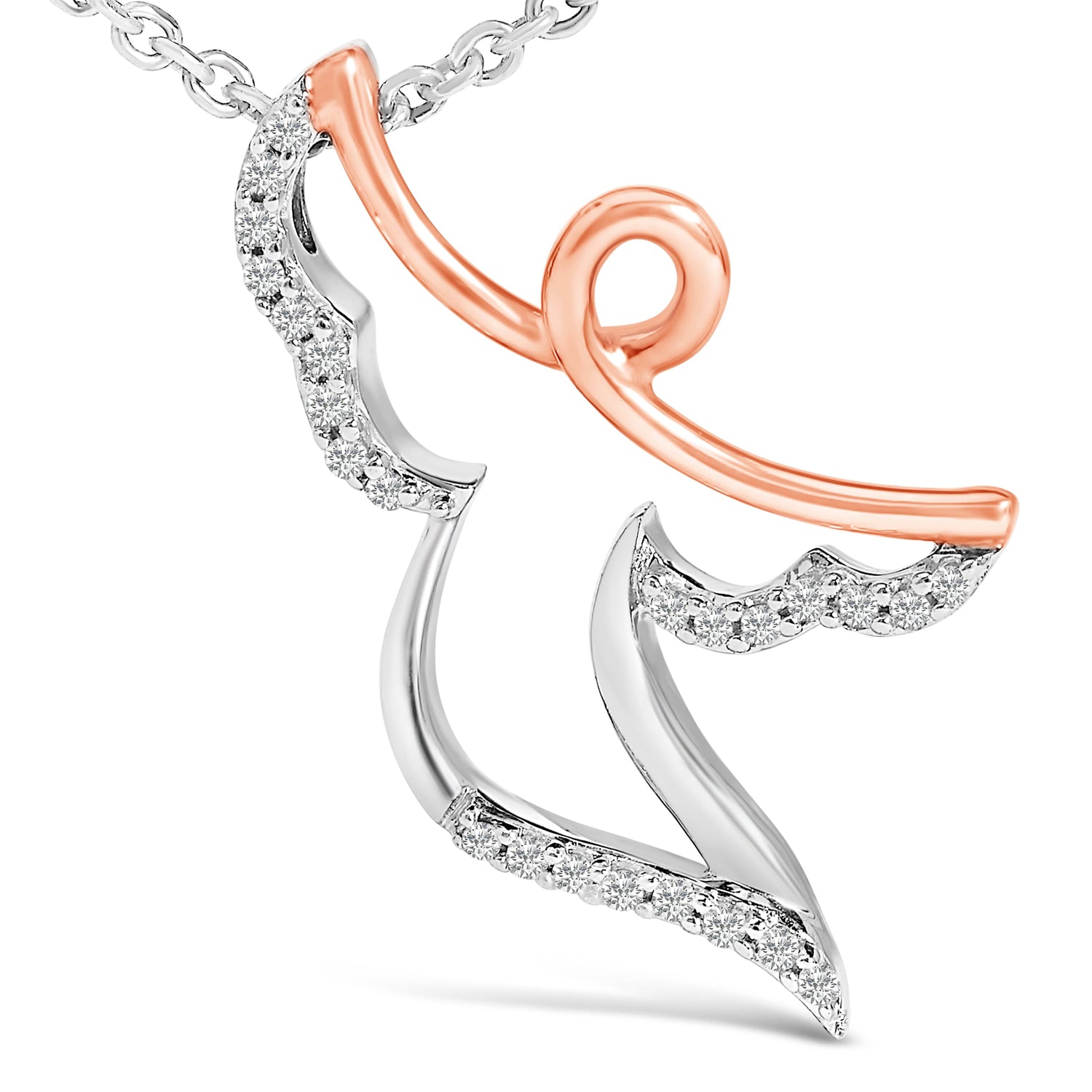 14K Rose Gold Plated Sterling Silver 1/10 Cttw Diamond Angel Pendant Necklace by Bids.com