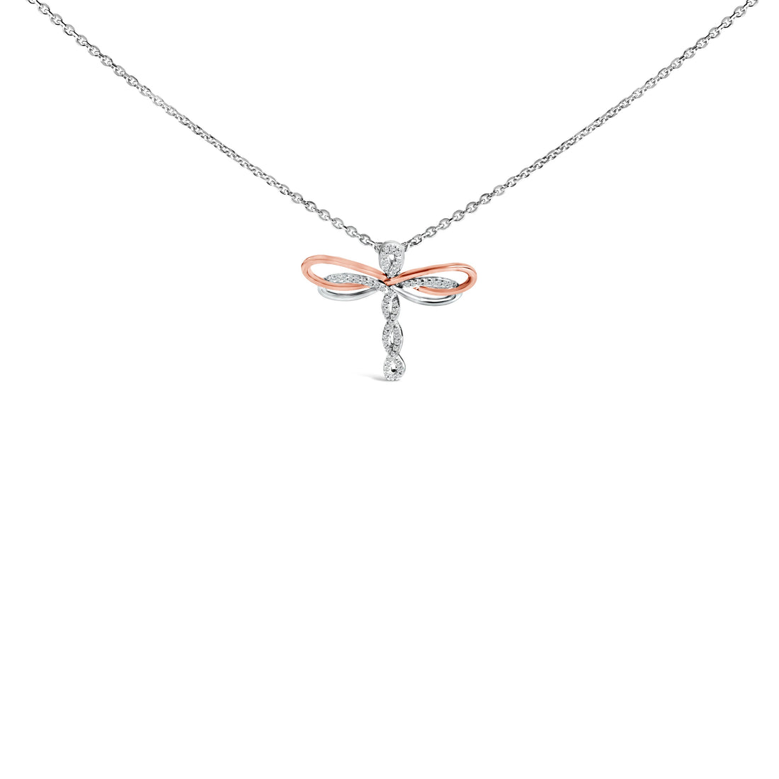 14K Rose Gold Plated Sterling Silver 1/10 Cttw Diamond Dragonfly Pendant Necklace by Bids.com
