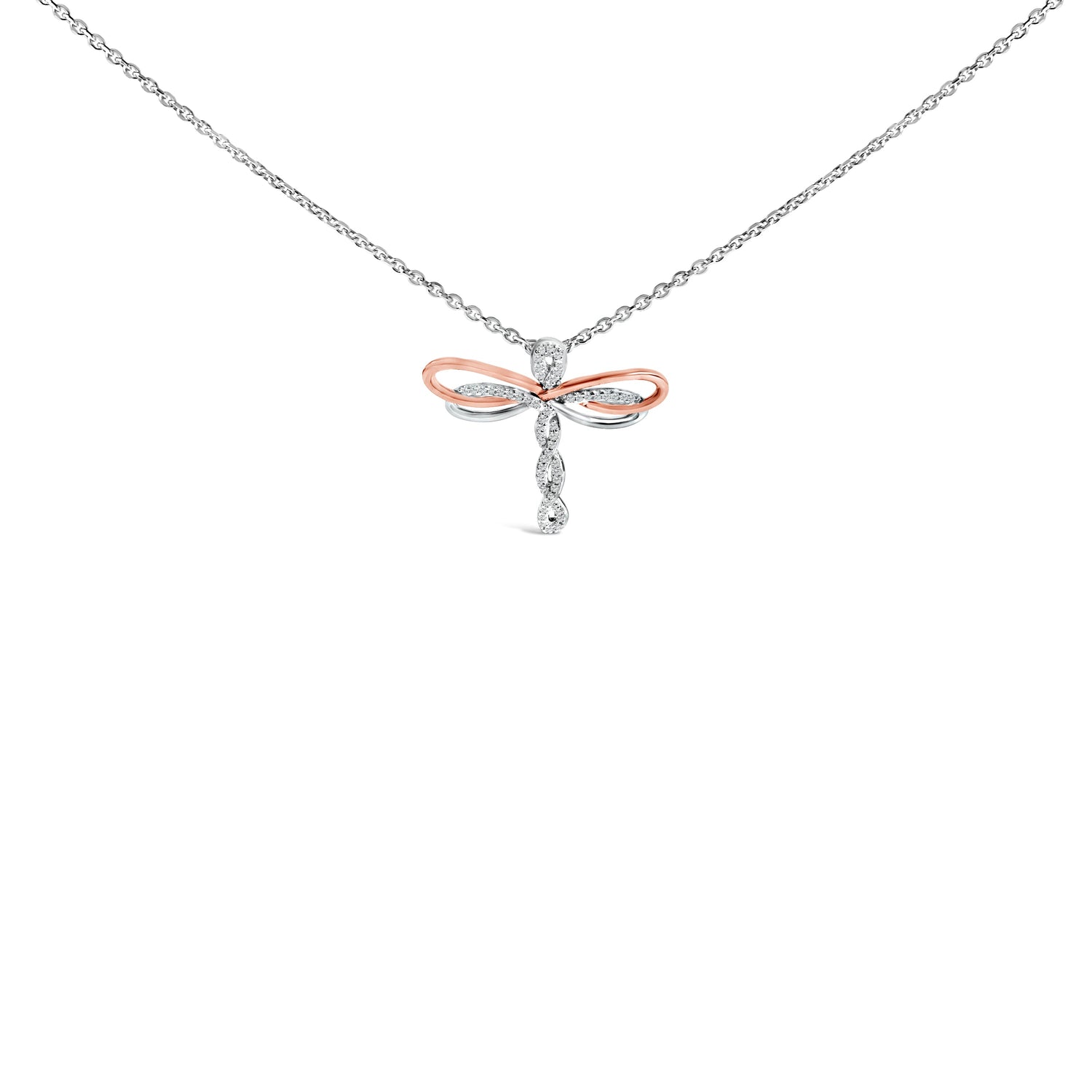 14K Rose Gold Plated Sterling Silver 1/10 Cttw Diamond Dragonfly Pendant Necklace by Bids.com