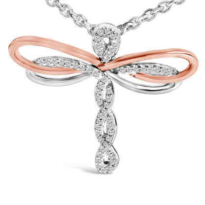 14K Rose Gold Plated Sterling Silver 1/10 Cttw Diamond Dragonfly Pendant Necklace by Bids.com