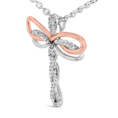 14K Rose Gold Plated Sterling Silver 1/10 Cttw Diamond Dragonfly Pendant Necklace by Bids.com