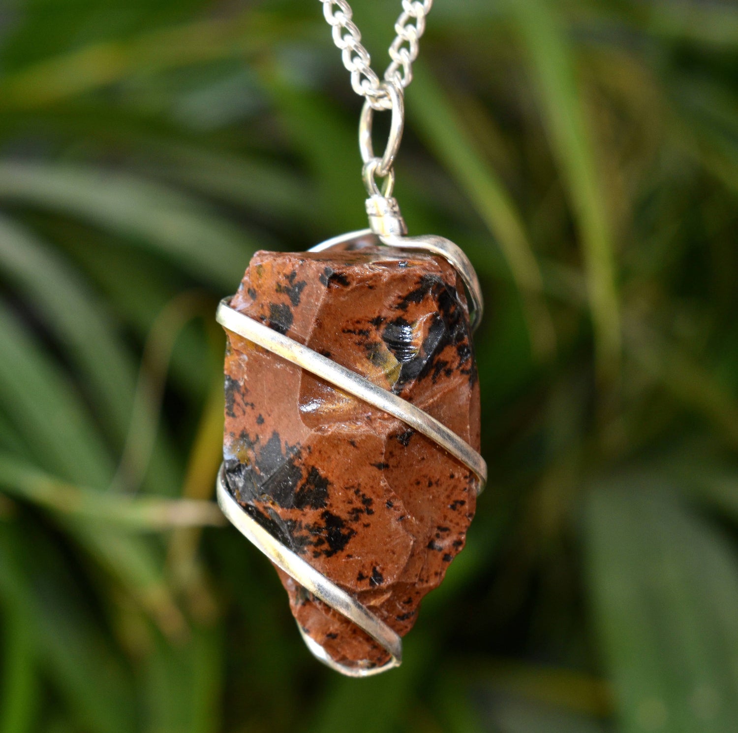 Mahogany Obsidian Raw Gemstone Pendant, Wire Wrapped Crystal Stone Pendant  DestGlow