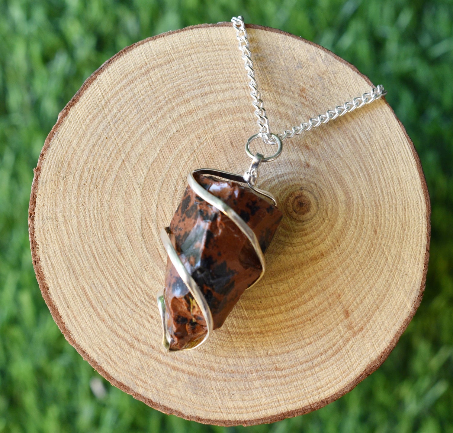Mahogany Obsidian Raw Gemstone Pendant, Wire Wrapped Crystal Stone Pendant