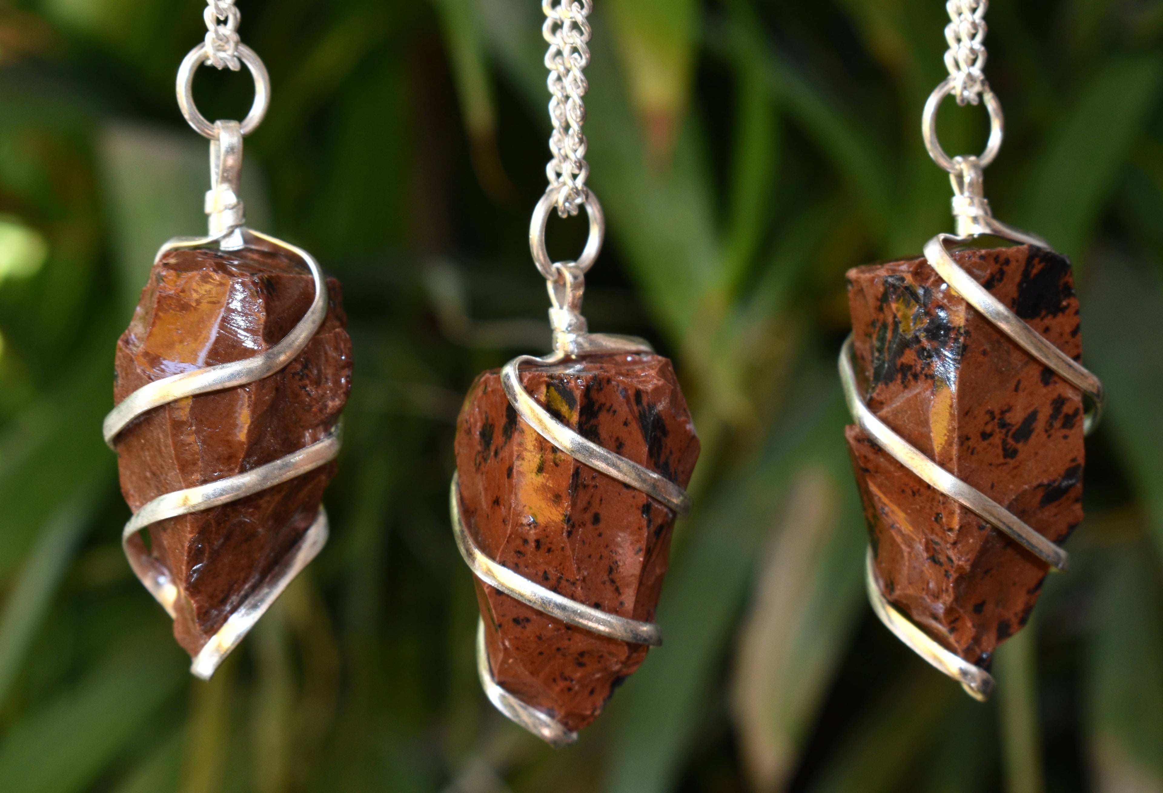 Mahogany Obsidian Raw Gemstone Pendant, Wire Wrapped Crystal Stone Pendant