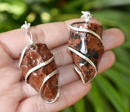 Mahogany Obsidian Raw Gemstone Pendant, Wire Wrapped Crystal Stone Pendant