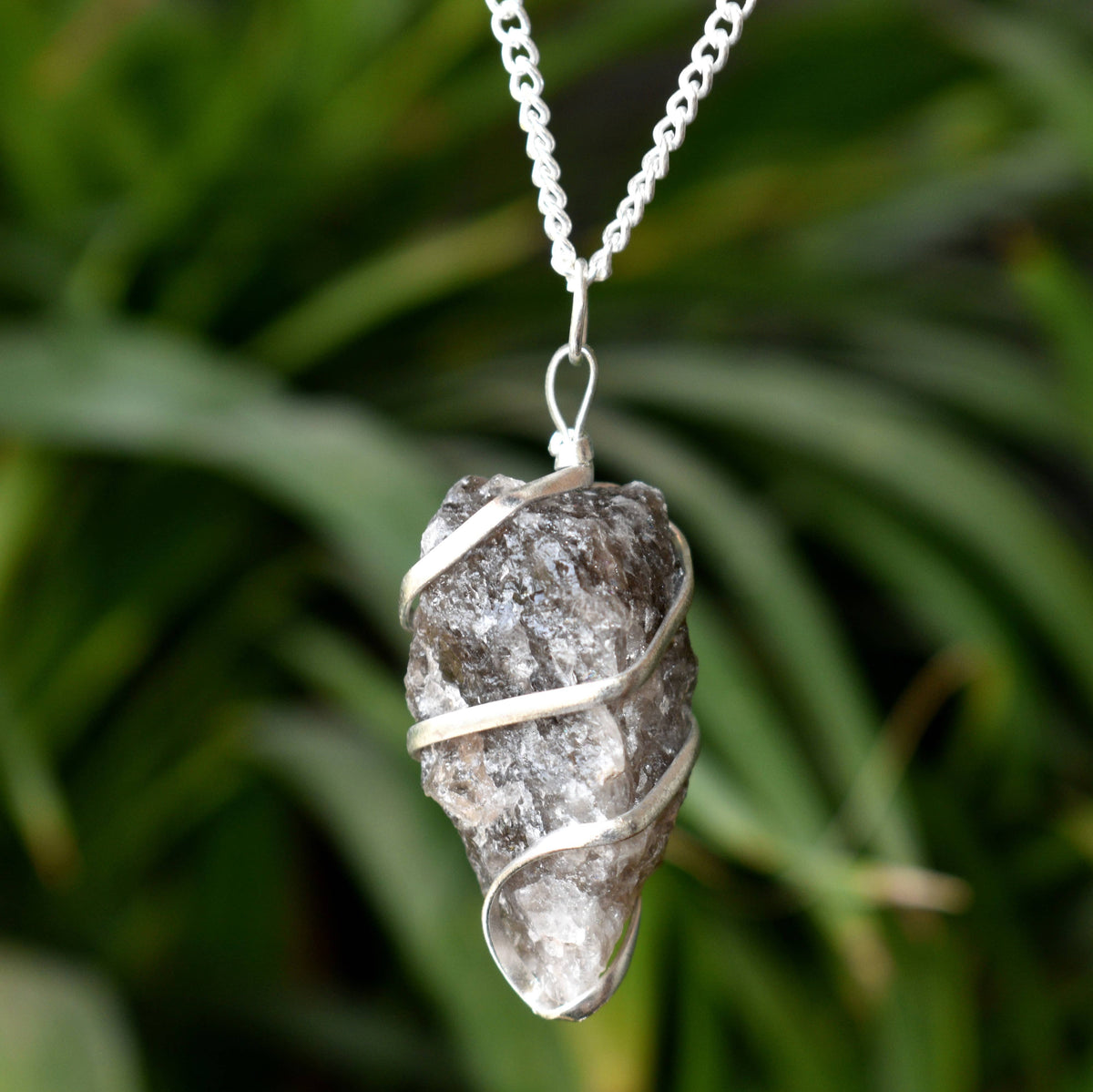 Smokey Quartz Raw Gemstone Pendant, Wire Wrapped Crystal Stone Pendant  DestGlow