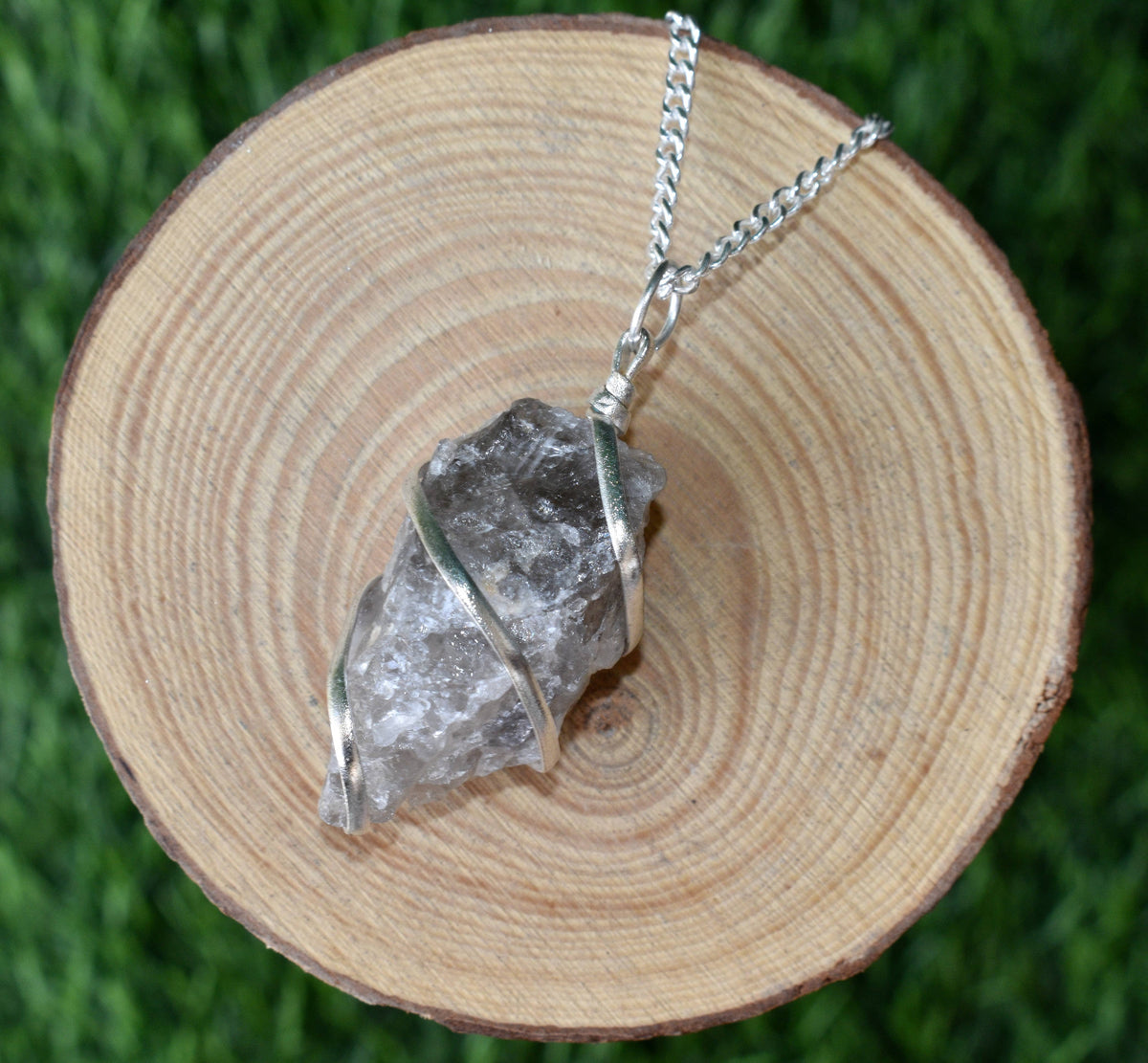 Smokey Quartz Raw Gemstone Pendant, Wire Wrapped Crystal Stone Pendant  DestGlow