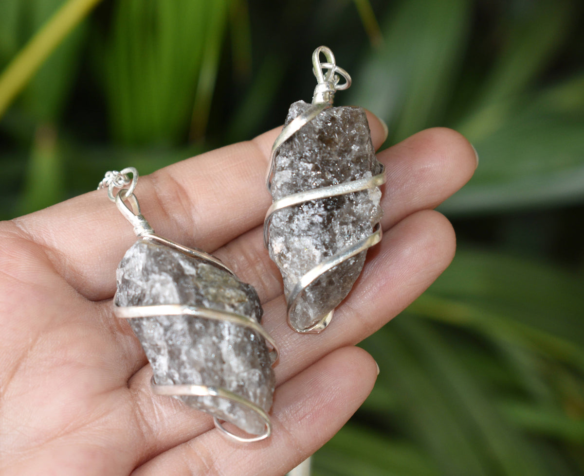 Smokey Quartz Raw Gemstone Pendant, Wire Wrapped Crystal Stone Pendant  DestGlow