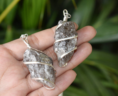 Smokey Quartz Raw Gemstone Pendant, Wire Wrapped Crystal Stone Pendant  DestGlow
