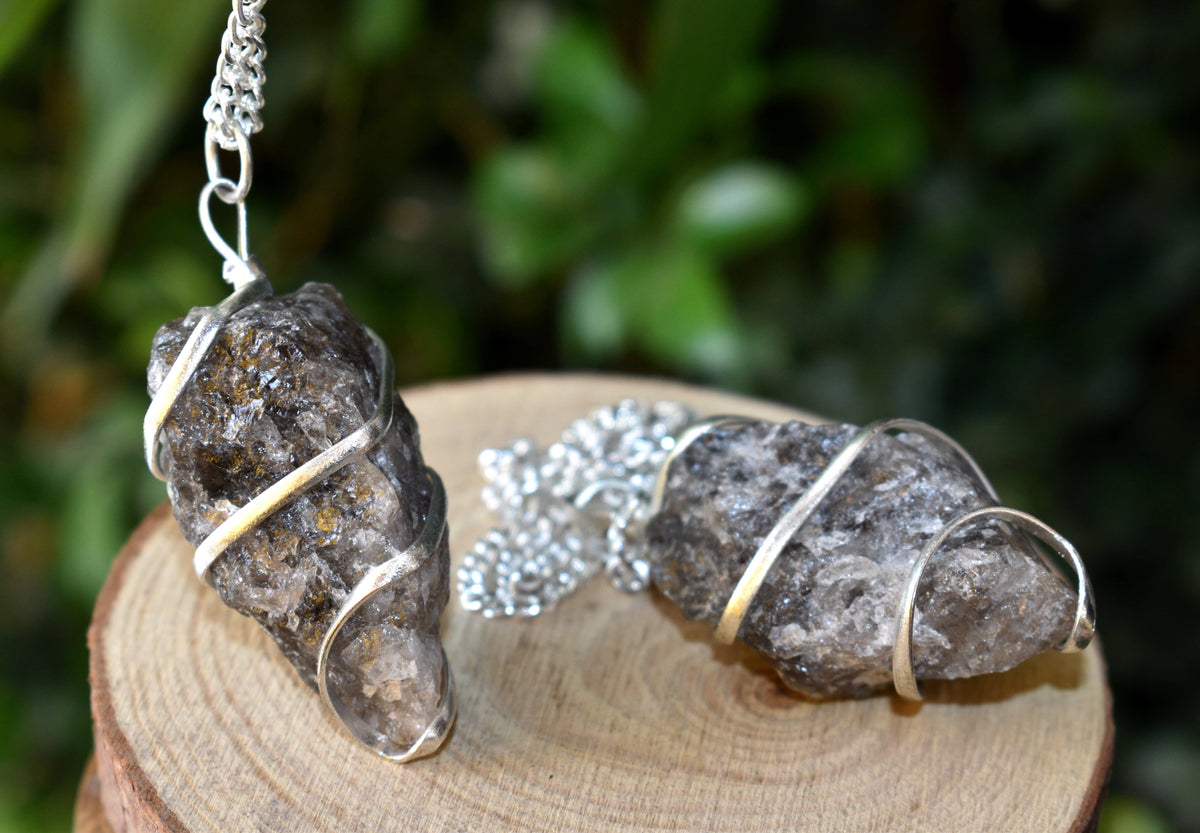 Smokey Quartz Raw Gemstone Pendant, Wire Wrapped Crystal Stone Pendant  DestGlow