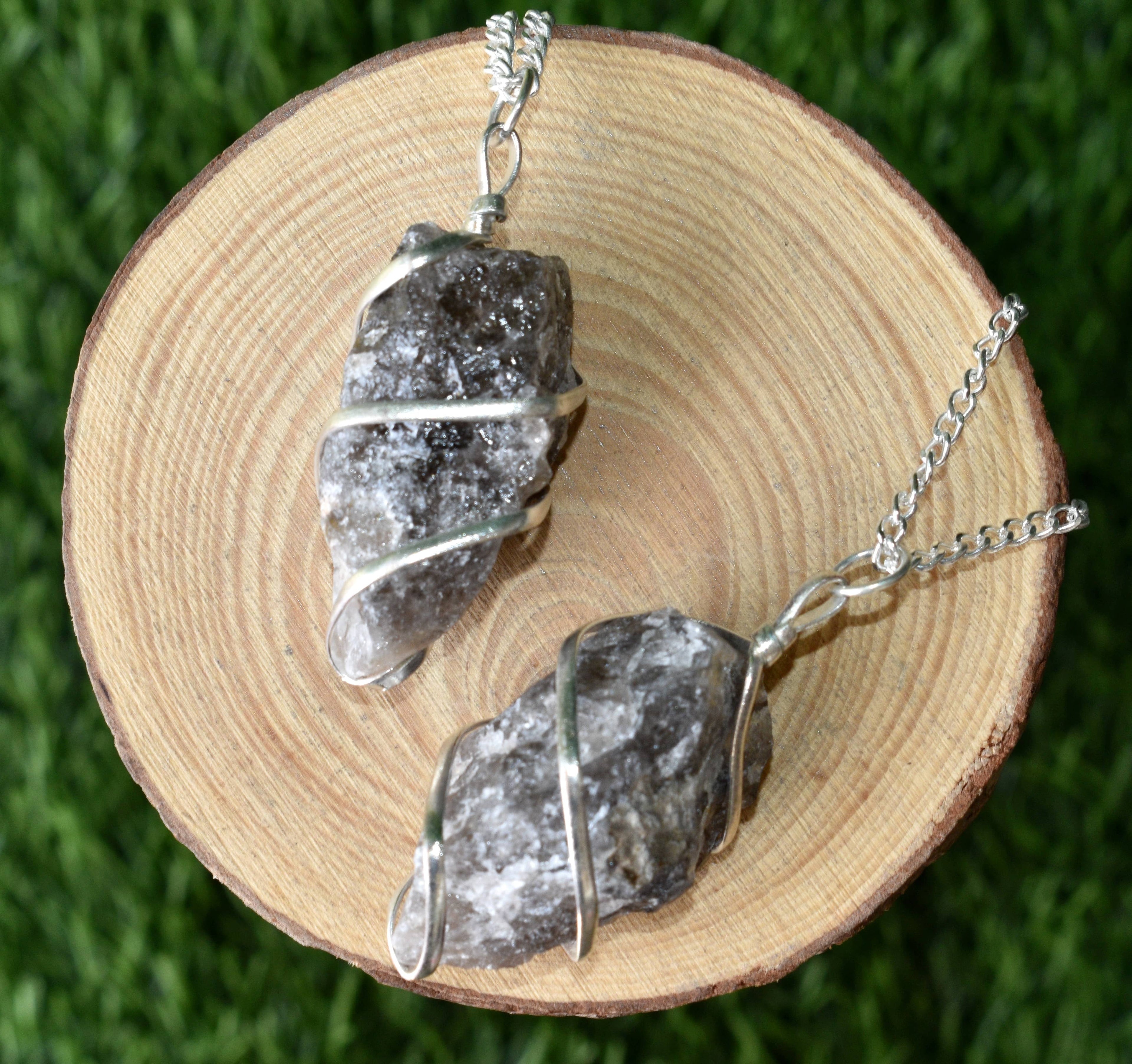 Smokey Quartz Raw Gemstone Pendant, Wire Wrapped Crystal Stone Pendant  DestGlow