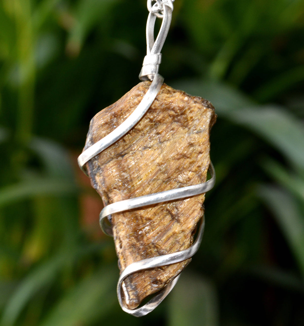 Tiger Eye Raw Gemstone Pendant, Wire Wrapped Crystal Stone Pendant