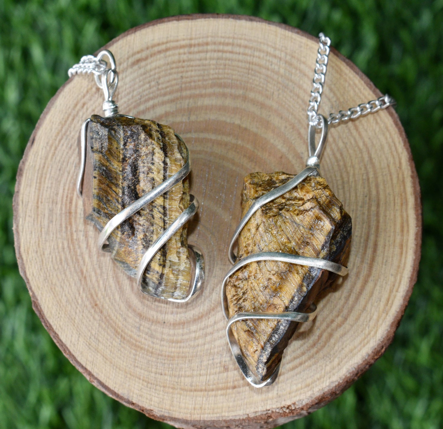 Tiger Eye Raw Gemstone Pendant, Wire Wrapped Crystal Stone Pendant