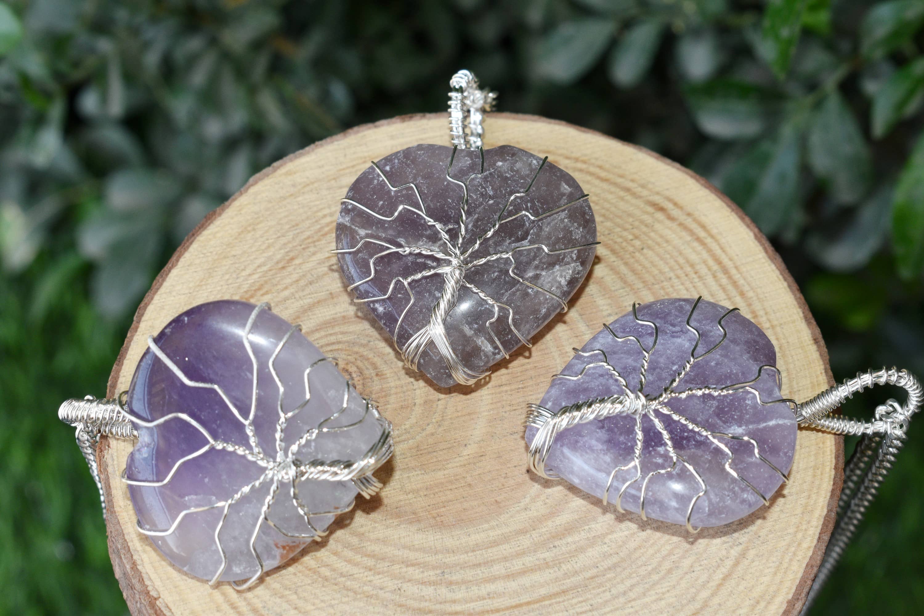 Amethyst Heart Silver Wire Wrapped Pendant, Crystal Heart Silver Wrapped Pendant  DestGlow