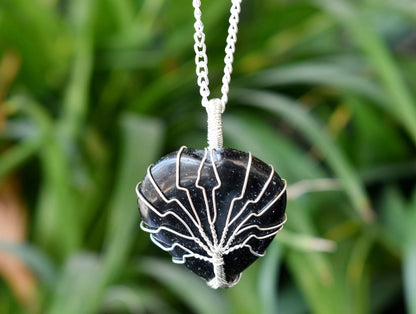 Black Obsidian Heart Silver Wire Wrapped Pendant, Heart Gemstone Pendant.  DestGlow