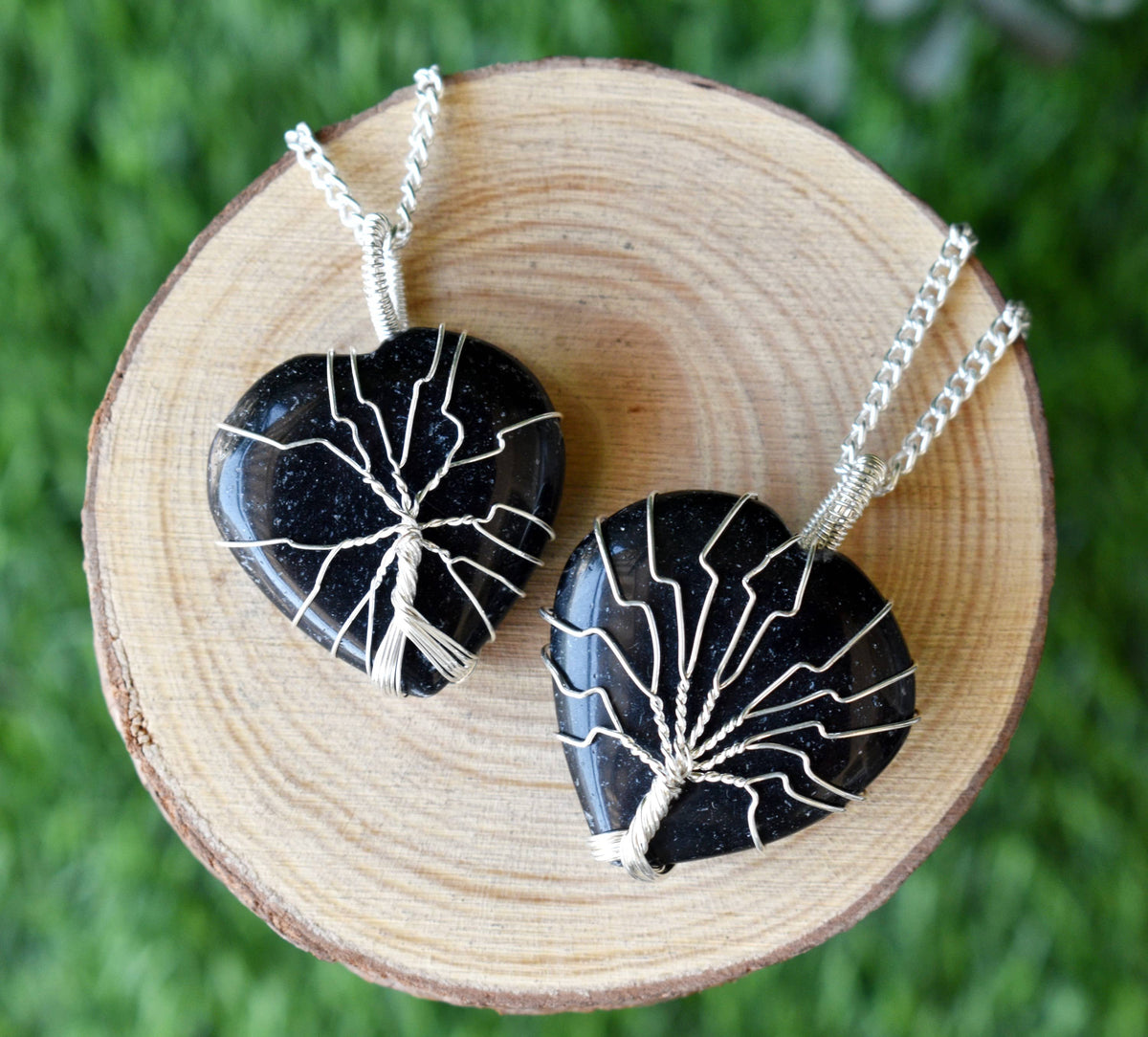 Black Obsidian Heart Silver Wire Wrapped Pendant, Heart Gemstone Pendant.  DestGlow