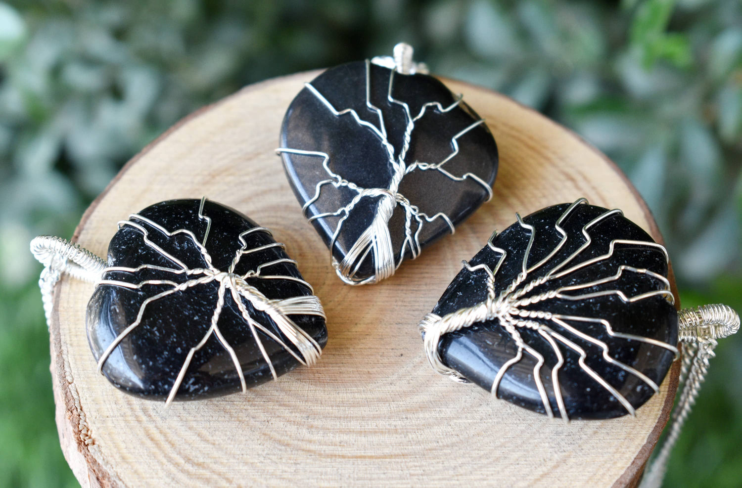 Black Obsidian Heart Silver Wire Wrapped Pendant, Heart Gemstone Pendant.  DestGlow
