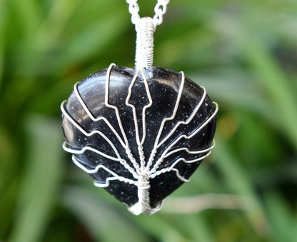 Black Obsidian Heart Silver Wire Wrapped Pendant, Heart Gemstone Pendant.  DestGlow