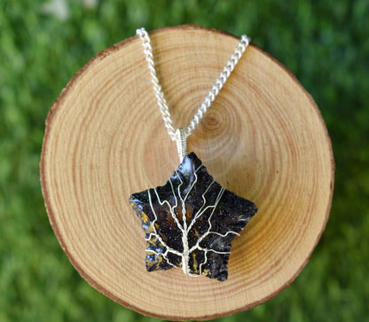 Blue Sandstone Star Wire Wrapped Pendants, Silver Necklace with Chain  DestGlow