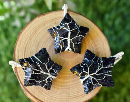 Blue Sandstone Star Wire Wrapped Pendants, Silver Necklace with Chain  DestGlow