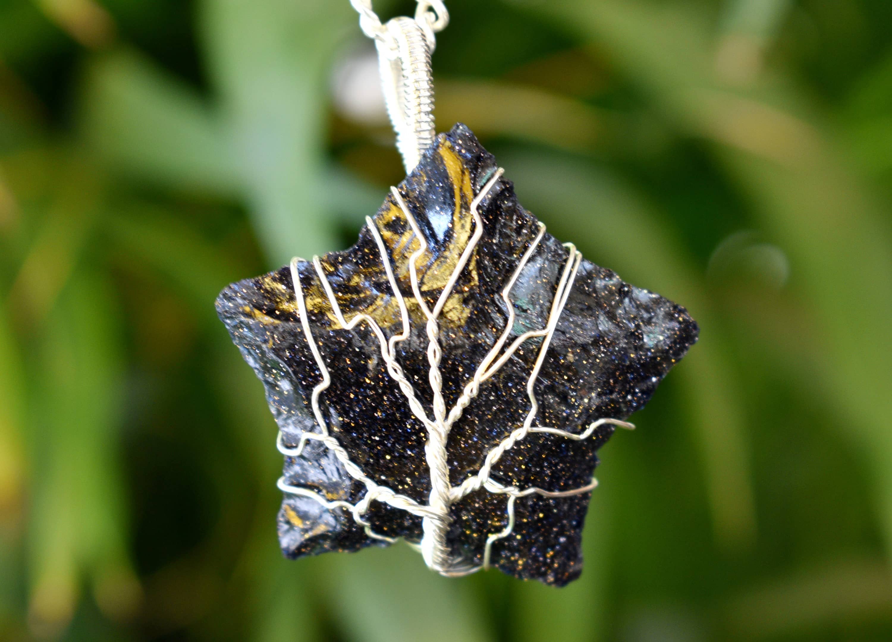 Blue Sandstone Star Wire Wrapped Pendants, Silver Necklace with Chain  DestGlow