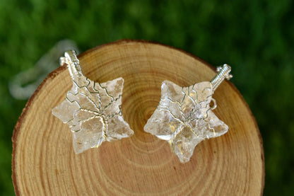Crystal Quartz Star Wire Wrapped Pendants, Silver Necklace with Chain  DestGlow