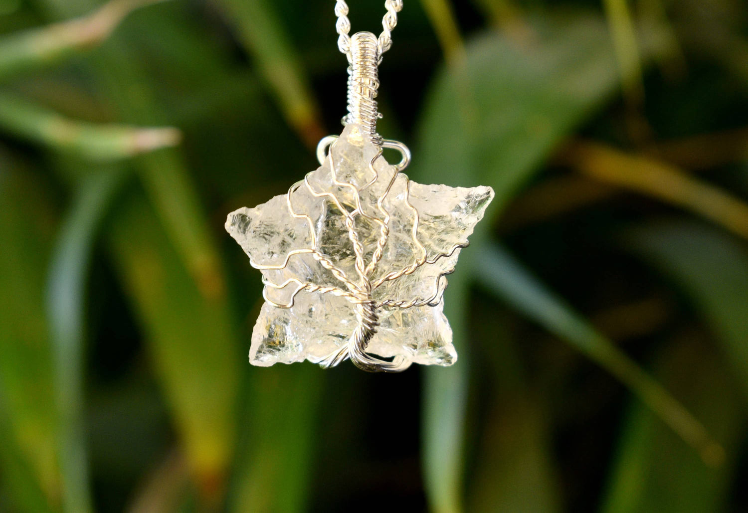 Crystal Quartz Star Wire Wrapped Pendants, Silver Necklace with Chain  DestGlow