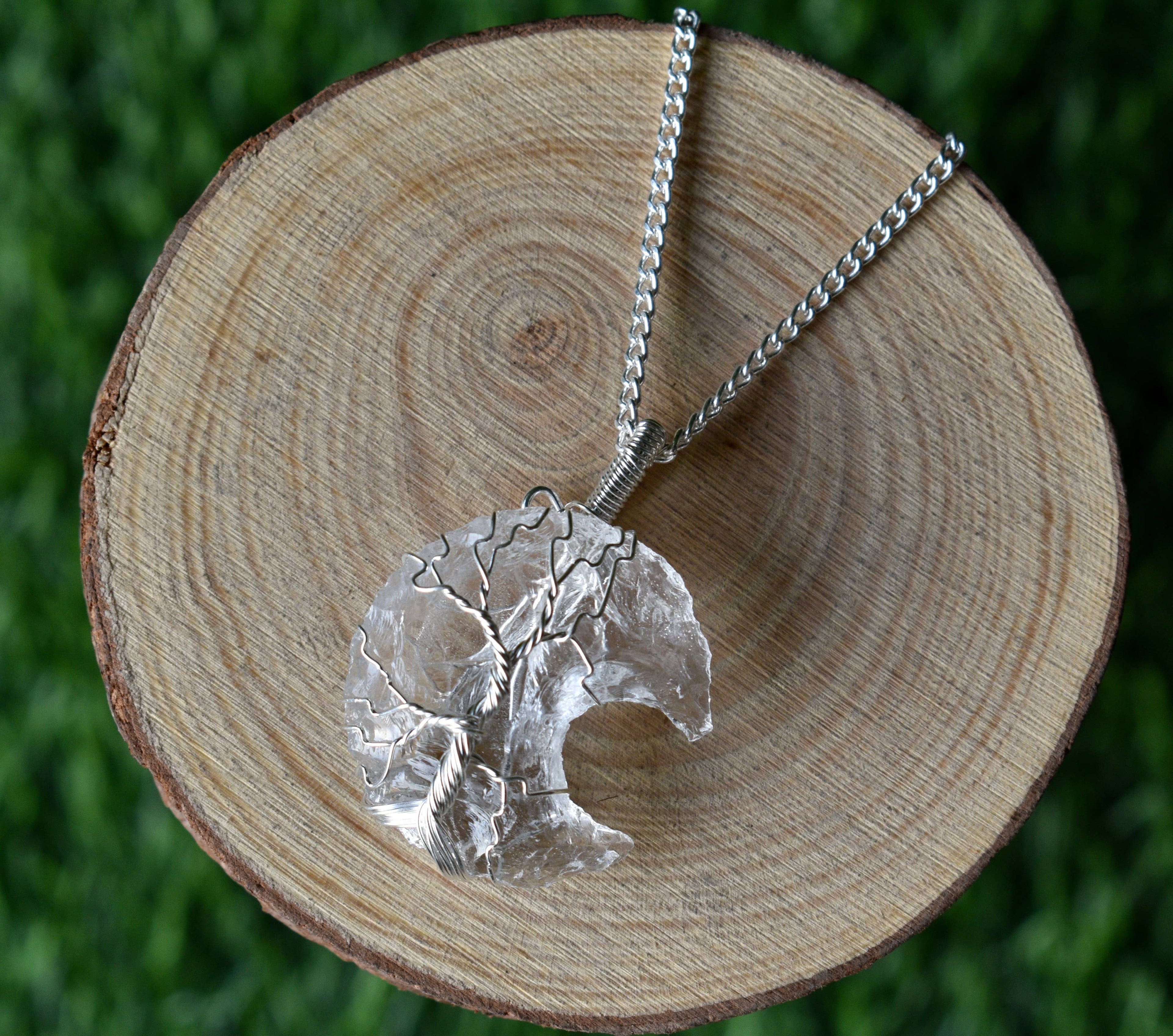 Crystal Quartz Moon Silver Wire Wrapped Pendant, Crystal Moon Pendant