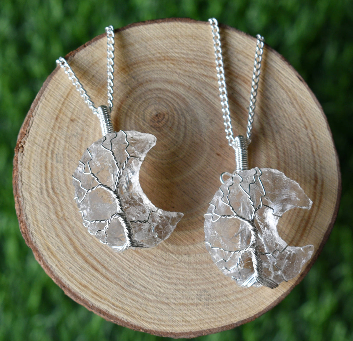 Crystal Quartz Moon Silver Wire Wrapped Pendant, Crystal Moon Pendant