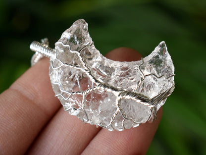 Crystal Quartz Moon Silver Wire Wrapped Pendant, Crystal Moon Pendant
