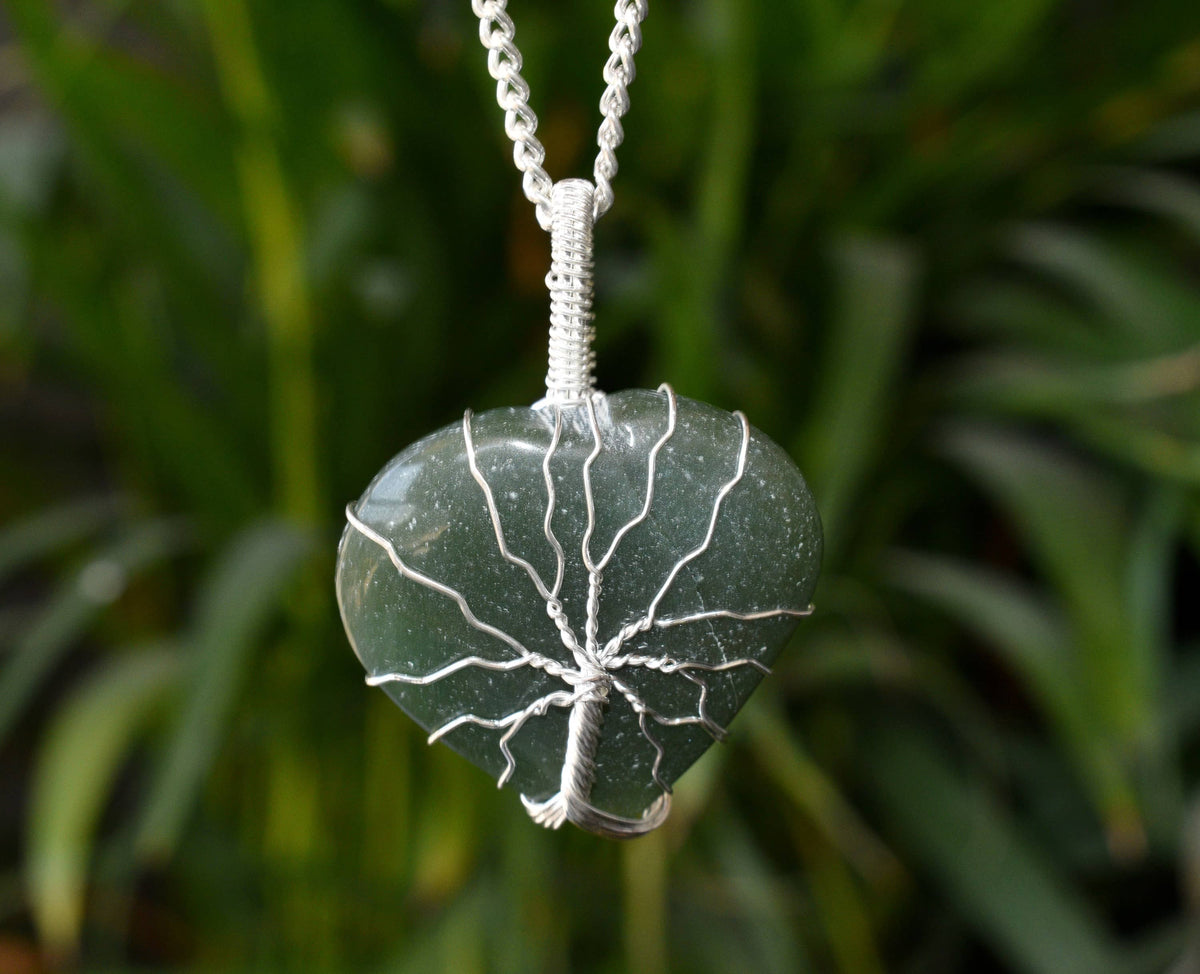 Green Aventurine Heart Silver Wire Wrapped Pendant, Heart Gemstone Pendant.  DestGlow