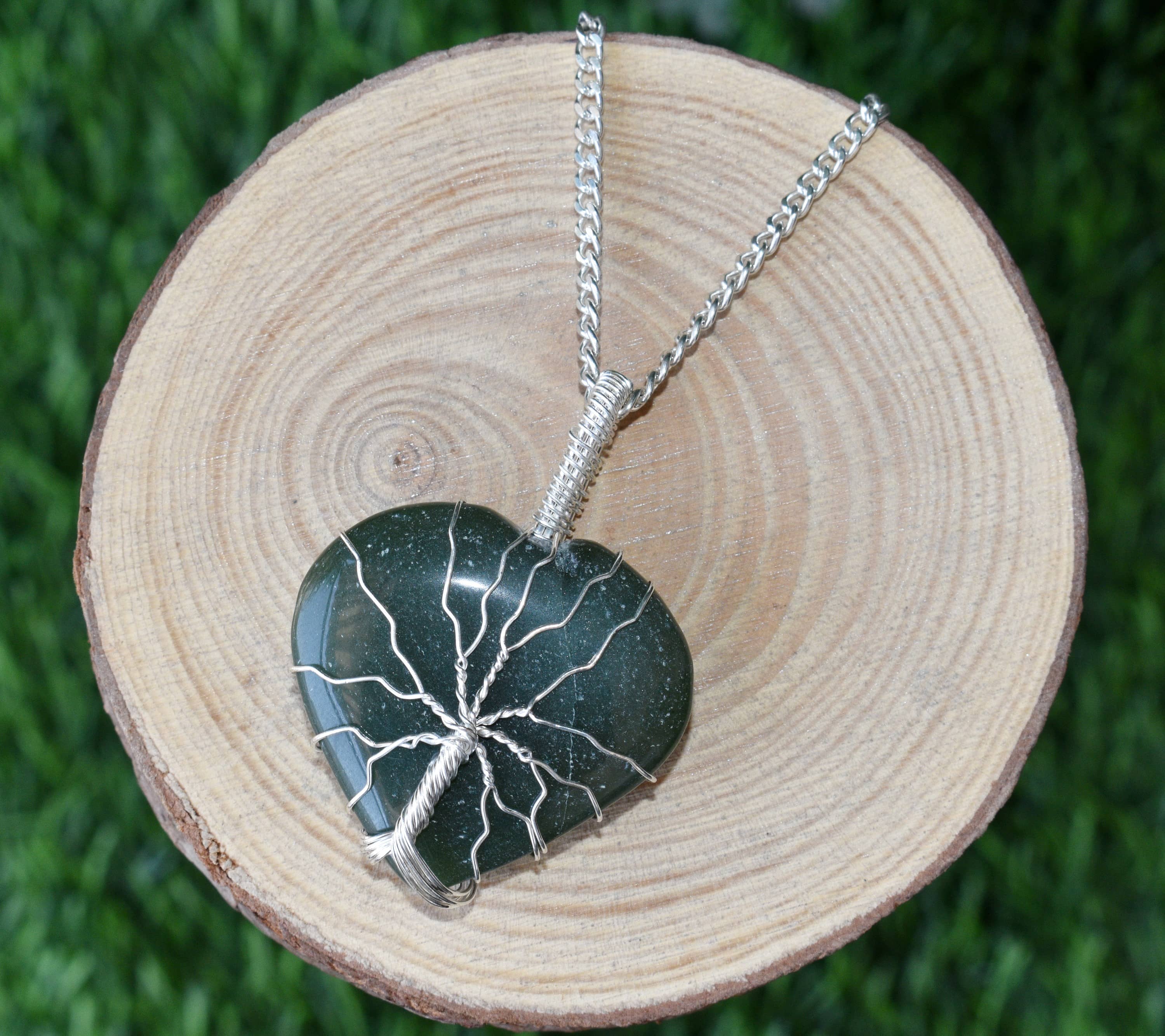 Green Aventurine Heart Silver Wire Wrapped Pendant, Heart Gemstone Pendant.  DestGlow