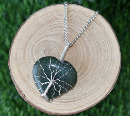 Green Aventurine Heart Silver Wire Wrapped Pendant, Heart Gemstone Pendant.  DestGlow