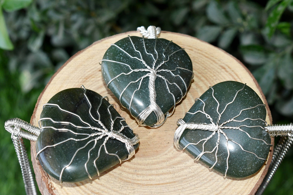 Green Aventurine Heart Silver Wire Wrapped Pendant, Heart Gemstone Pendant.  DestGlow