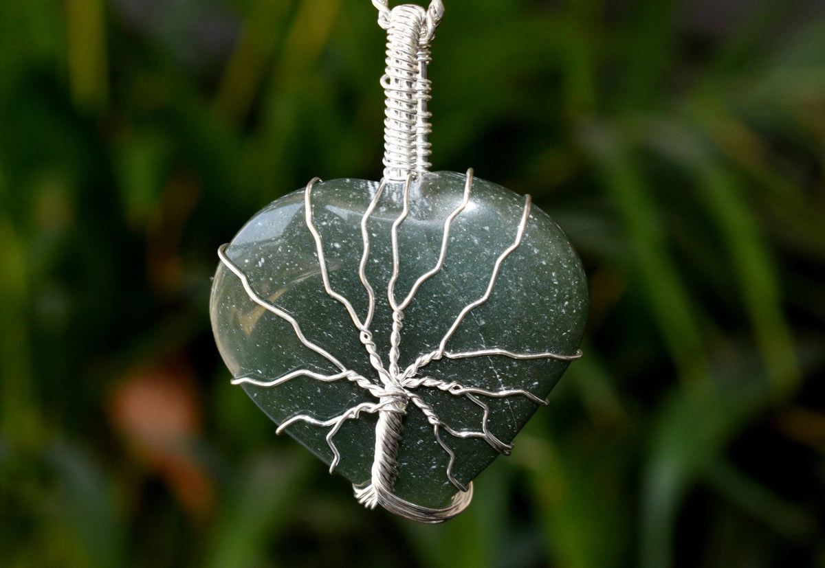 Green Aventurine Heart Silver Wire Wrapped Pendant, Heart Gemstone Pendant.  DestGlow