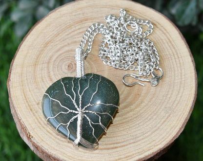 Green Aventurine Heart Silver Wire Wrapped Pendant, Heart Gemstone Pendant.