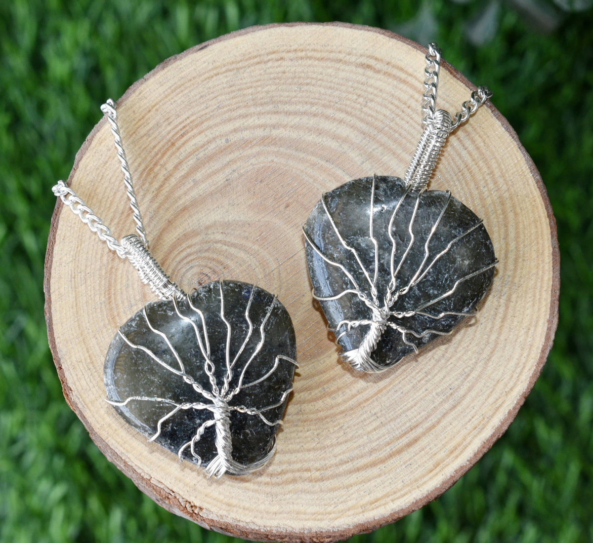 Labradorite Heart Silver Wire Wrapped Pendant, Crystal Heart Gemstone Pendant