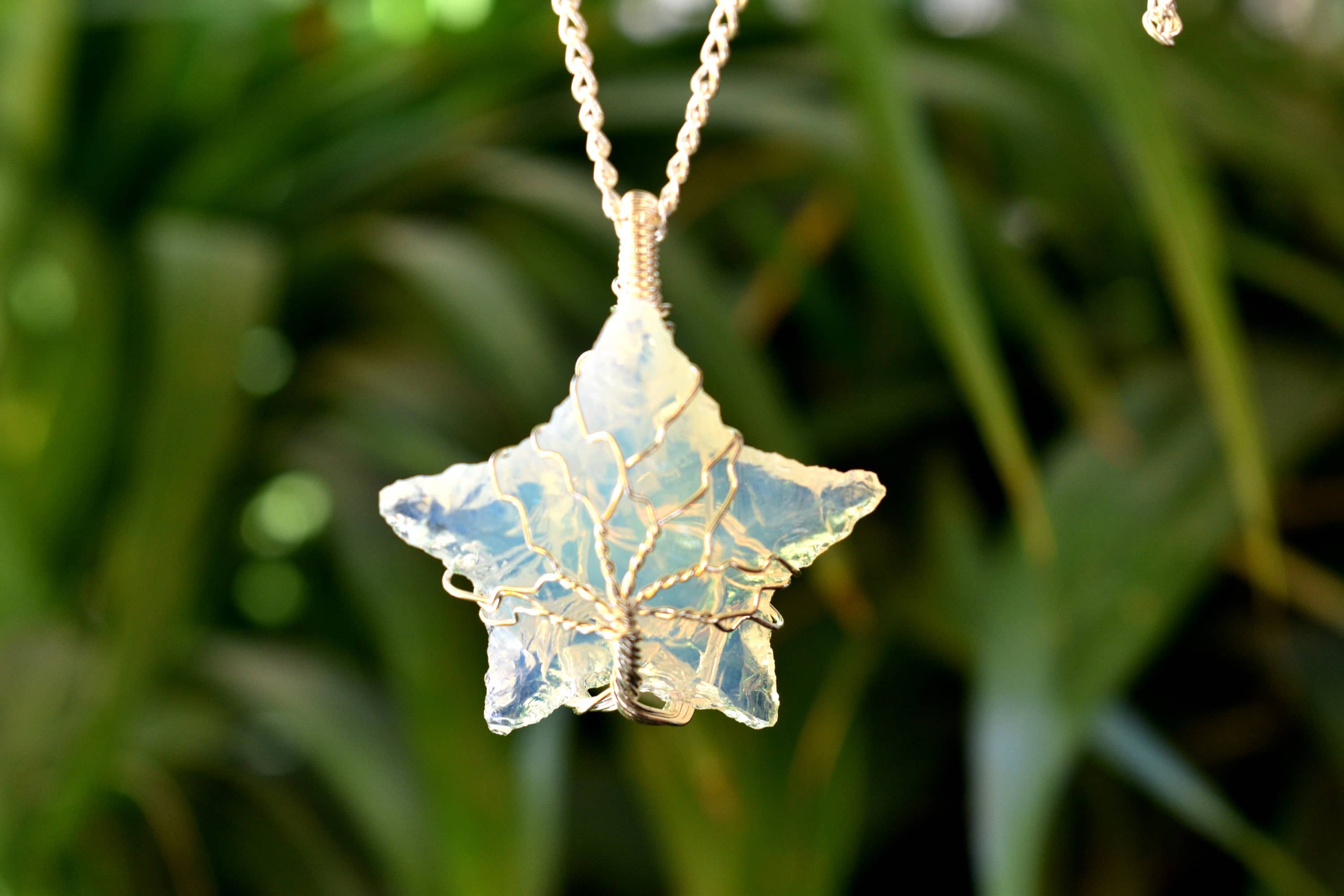 Opal Star Wire Wrapped Pendants, Silver Necklace with Chain  DestGlow