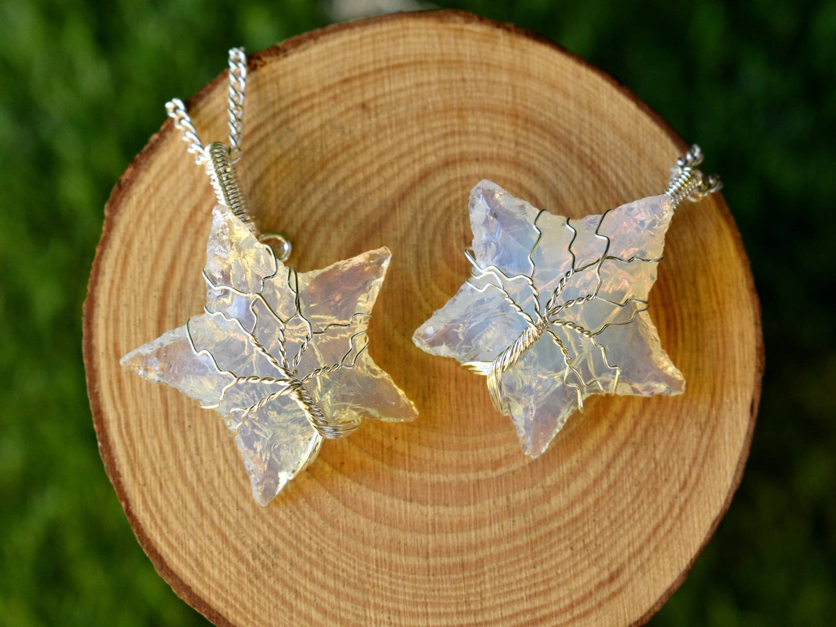 Opal Star Wire Wrapped Pendants, Silver Necklace with Chain  DestGlow