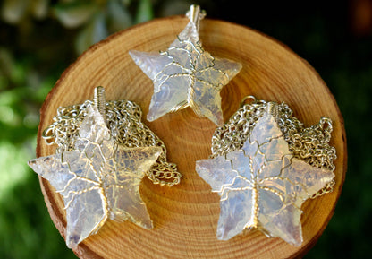 Opal Star Wire Wrapped Pendants, Silver Necklace with Chain  DestGlow